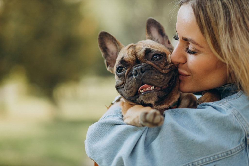 Tutor beijando Pug