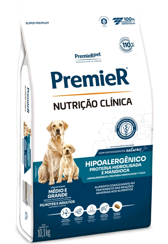 PremieR Nutrição Clínica Cães Adultos e Filhotes Porte Médio e Grande Proteína Hidrolisada & Mandioca Hipoalergênico