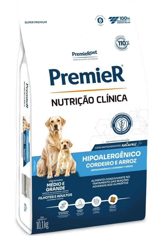 PremieR Nutrição Clínica Cães Adultos Porte Médio e Grande Cordeiro e Arroz Hipoalergênico