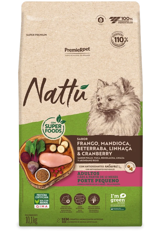 PremieR Nattu Cães Adultos Porte Pequeno Frango, Mandioca, Beterraba, Linhaça & Cranberry