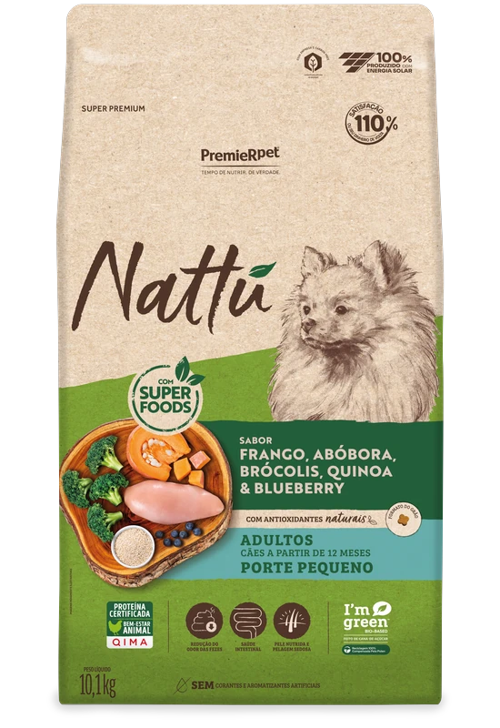 PremieR Nattu Cães Adultos Porte Pequeno Frango, Abóbora, Brócolis, Quinoa & Blueberry
