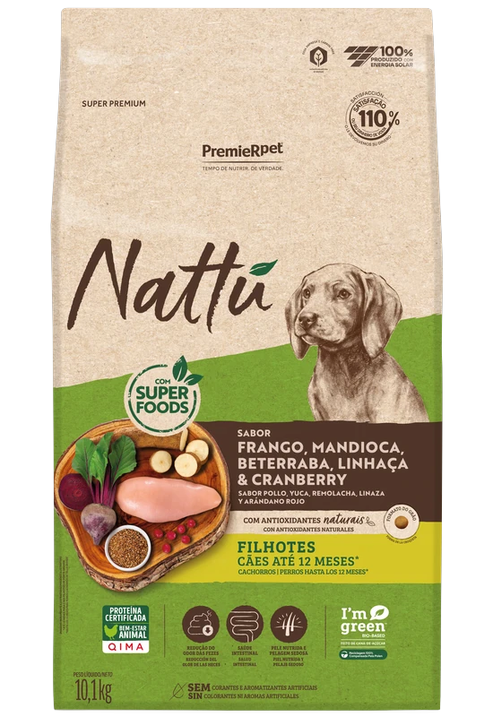 PremieR Nattu Cães Filhotes Frango, Mandioca, Beterraba, Linhaça & Cranberry