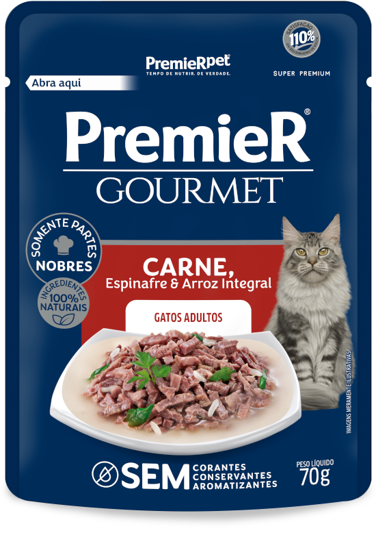 PremieR® Gourmet Gatos Adultos Carne, Espinafre e Arroz Integral