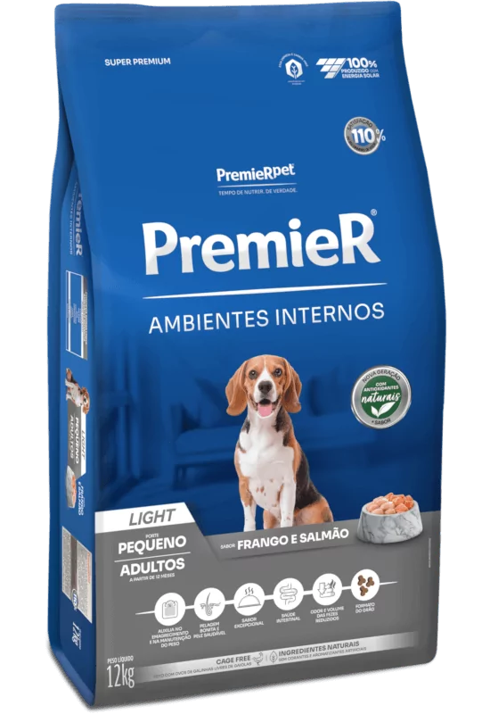 PremieR Ambientes Internos Cães Adultos Porte Pequeno Frango e Salmão Light