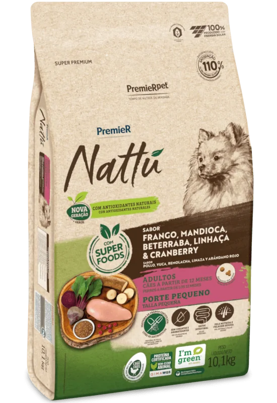 PremieR Nattu Cães Adultos Porte Pequeno Frango, Mandioca, Beterraba, Linhaça & Cranberry