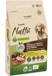PremieR Nattu Cães Filhotes Frango, Mandioca, Beterraba, Linhaça & Cranberry
