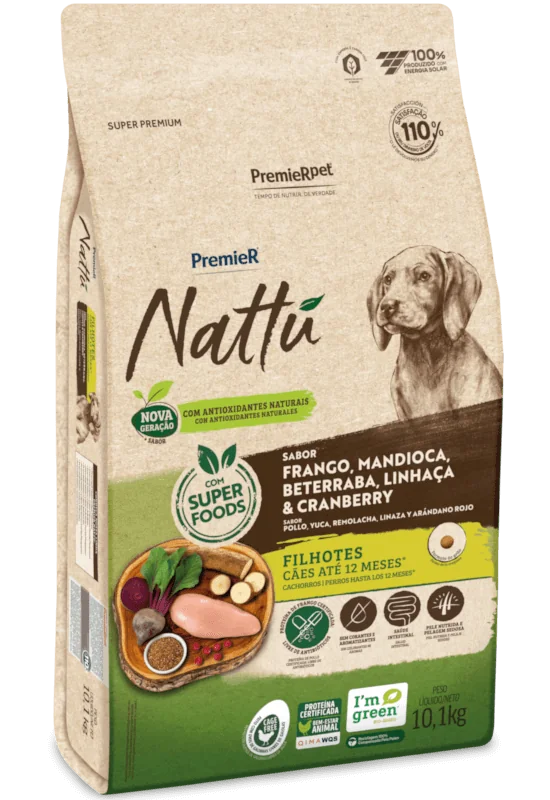 PremieR Nattu Cães Filhotes Frango, Mandioca, Beterraba, Linhaça & Cranberry