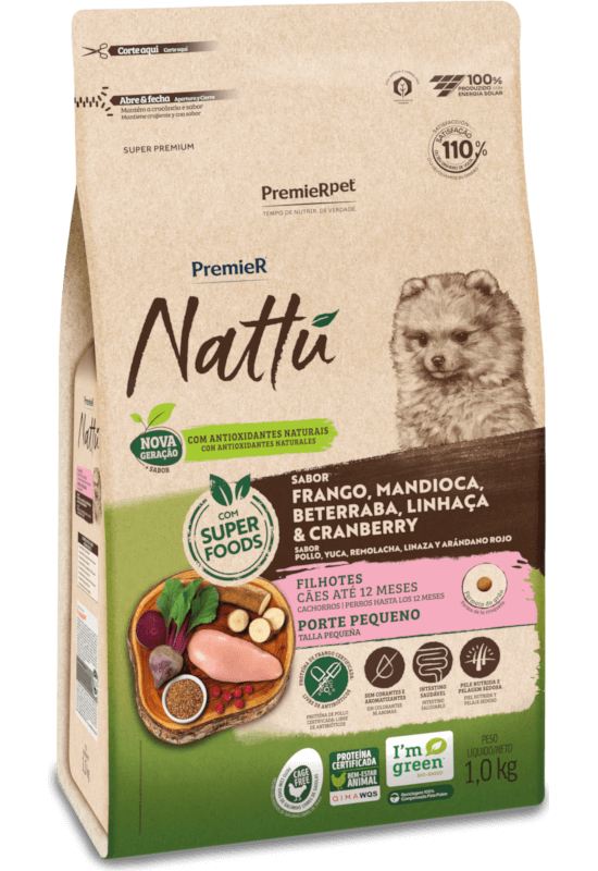 PremieR Nattu Cães Filhotes Porte Pequeno Frango, Mandioca, Beterraba, Linhaça e Cranberry