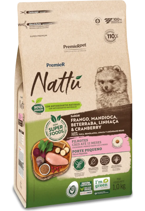 PremieR Nattu Cães Filhotes Porte Pequeno Frango, Mandioca, Beterraba, Linhaça e Cranberry