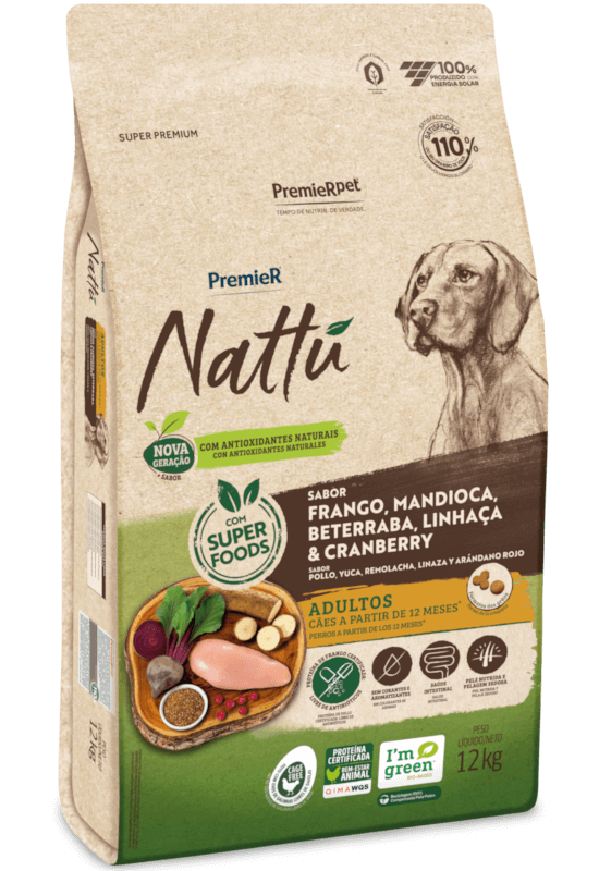 PremieR Nattu Cães Adultos Frango, Mandioca, Beterraba, Linhaça & Cranberry
