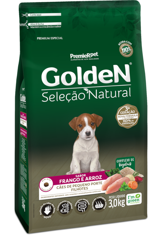 GoldeN Seleção Natural Cães Filhotes Porte Pequeno Frango & Arroz