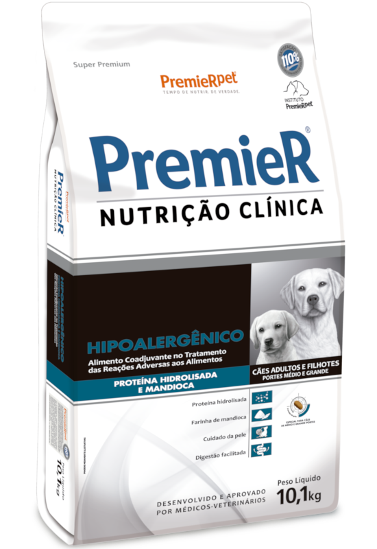 PremieR Nutrição Clínica Cães Adultos & Filhotes Porte Médio & Grande Proteína Hidrolisada & Mandioca Hipoalergênico