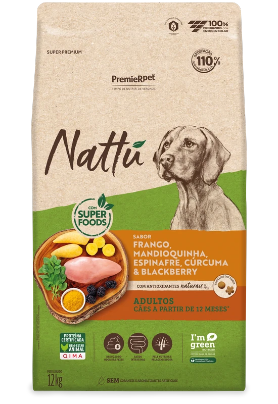 PremieR Nattu Cães Adultos Frango, Mandioquinha, Espinafre, Cúrcuma & Blackberry