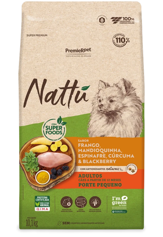 PremieR Nattu Cães Adultos Porte Pequeno Frango Mandioquinha, Espinafre, Cúrcuma & Blackberry