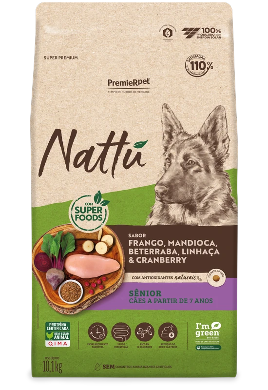 PremieR Nattu Cães Sênior Frango, Mandioca, Beterraba, Linhaça & Cranberry