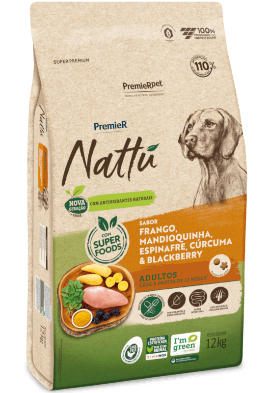 PremieR Nattu Cães Adultos Frango, Mandioquinha, Espinafre, Cúrcuma & Blackberry