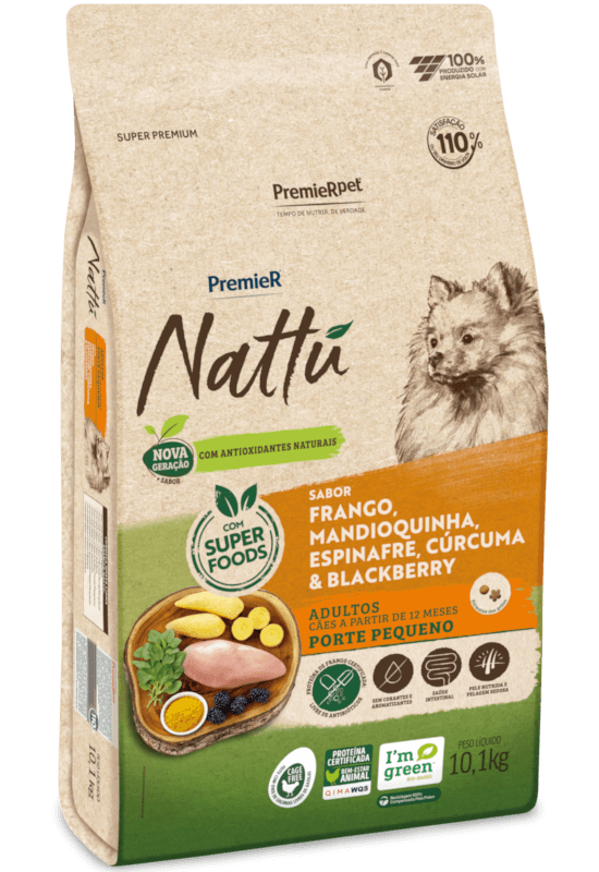 PremieR Nattu Cães Adultos Porte Pequeno Frango Mandioquinha, Espinafre, Cúrcuma & Blackberry