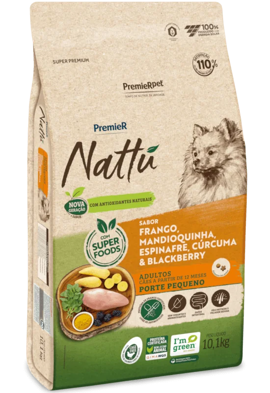 PremieR Nattu Cães Adultos Porte Pequeno Frango Mandioquinha, Espinafre, Cúrcuma & Blackberry