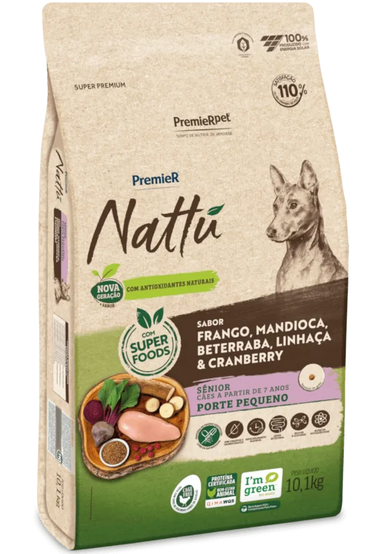 PremieR Nattu Cães Sênior Porte Pequeno Frango, Mandioca, Beterraba, Linhaça & Cranberry