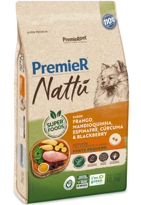 PremieR Nattu Cães Adultos Porte Pequeno Frango Mandioquinha, Espinafre, Cúrcuma & Blackberry