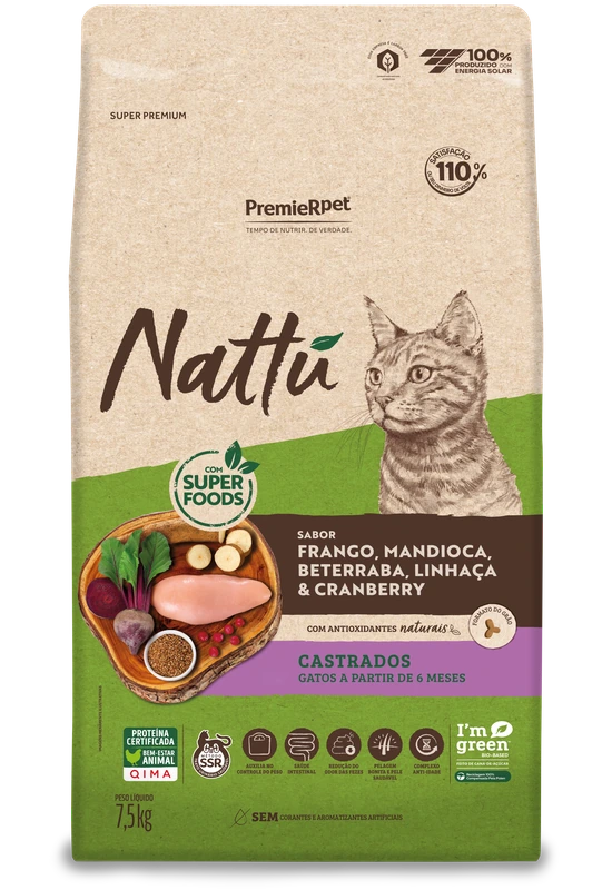 PremieR Nattu Gatos Castrados Frango, Mandioca, Beterraba, Linhaça & Cranberry