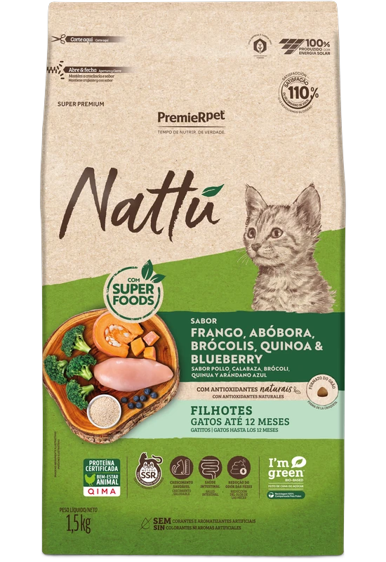 PremieR Nattu Gatos Filhotes Frango, Abóbora, Brócolis, Quinoa e Blueberry