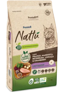 PremieR Nattu Gatos Castrados Frango, Mandioca, Beterraba, Linhaça & Cranberry