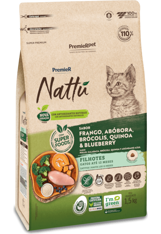 PremieR Nattu Gatos Filhotes Frango, Abóbora, Brócolis, Quinoa e Blueberry