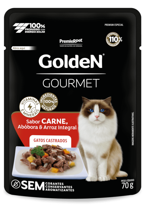 GoldeN Gourmet Gatos Castrados Carne, Abóbora e Arroz Integral