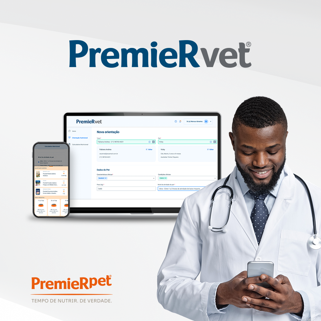 Ilustração da plataforma PremieRvet com um médico-veterinário