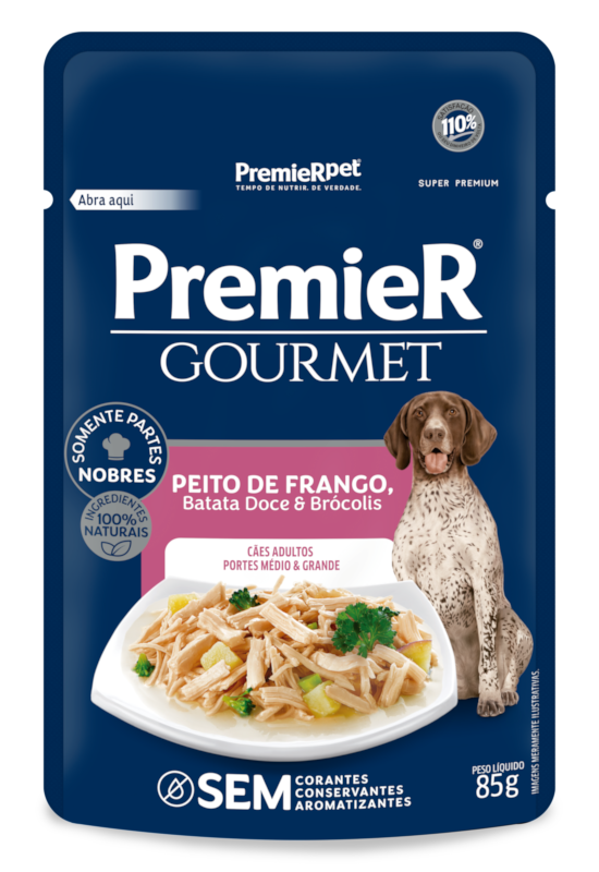 PremieR® Gourmet Cães Adultos Portes Médio e Grande Peito de Frango Batata Doce e Brócolis
