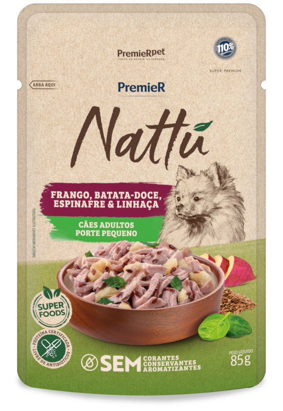 PremieR Nattu Úmidos Cães Adultos Porte Pequeno Frango, Batata-doce, Espinafre e Linhaça