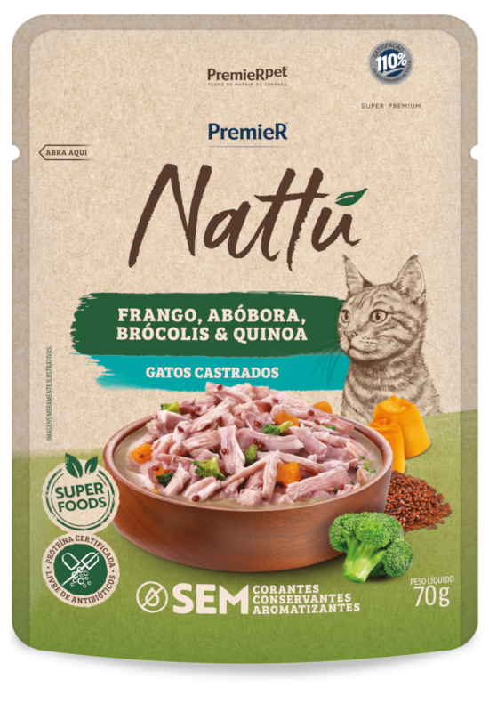 PremieR Nattu Úmidos Gatos Castrados Frango, Abóbora, Brócolis e Quinoa