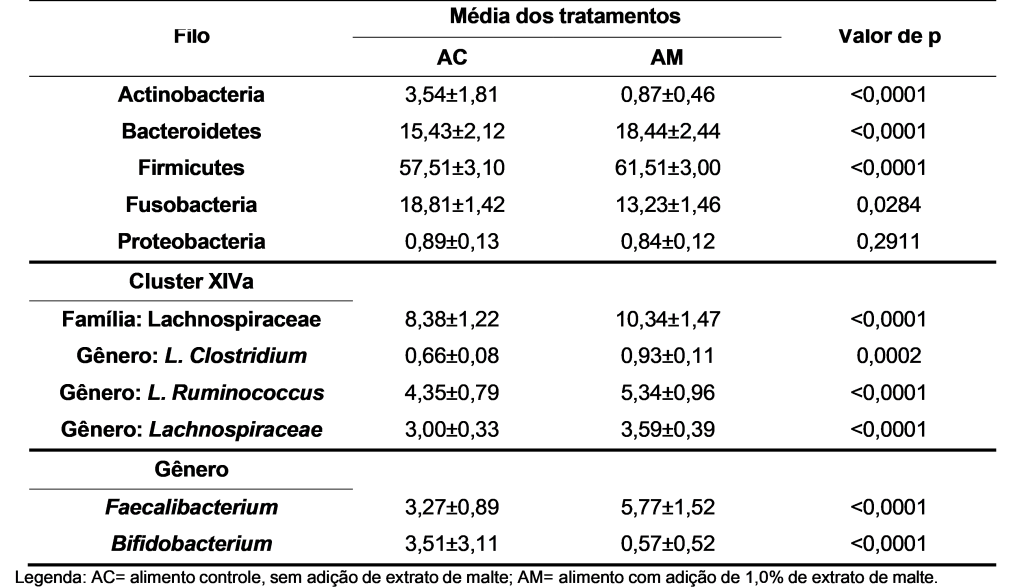 Principais resultados de abundância relativa bacteriana (%)