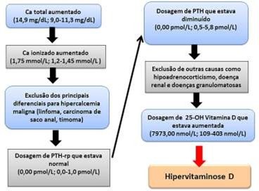 Agoritmo utilizado para diagnóstico de hipervitaminose D no paciente canino do presente relato. Adaptado de Feldman; Nelson (2004) e Cardoso (2015)