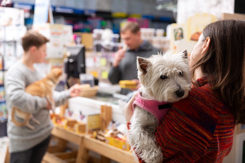 Clientes na fila de um pet shop