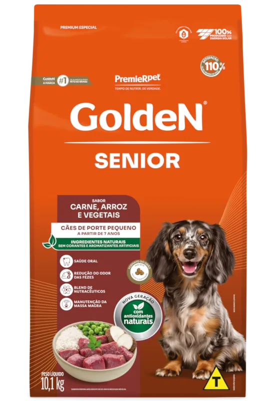 GoldeN Formula Cães Seniores Porte Pequeno Carne e Arroz