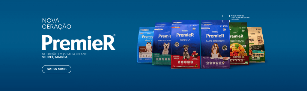 banner com rações PremieR cães e também gatos