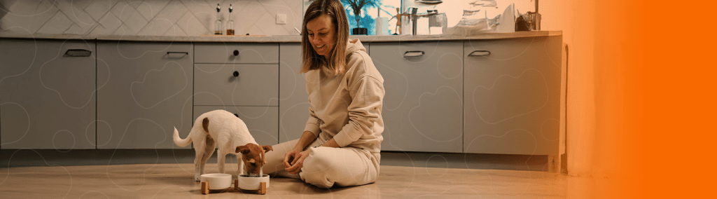 Tutora alimentando seu cão