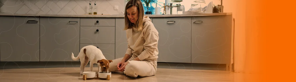 Tutora alimentando seu cão