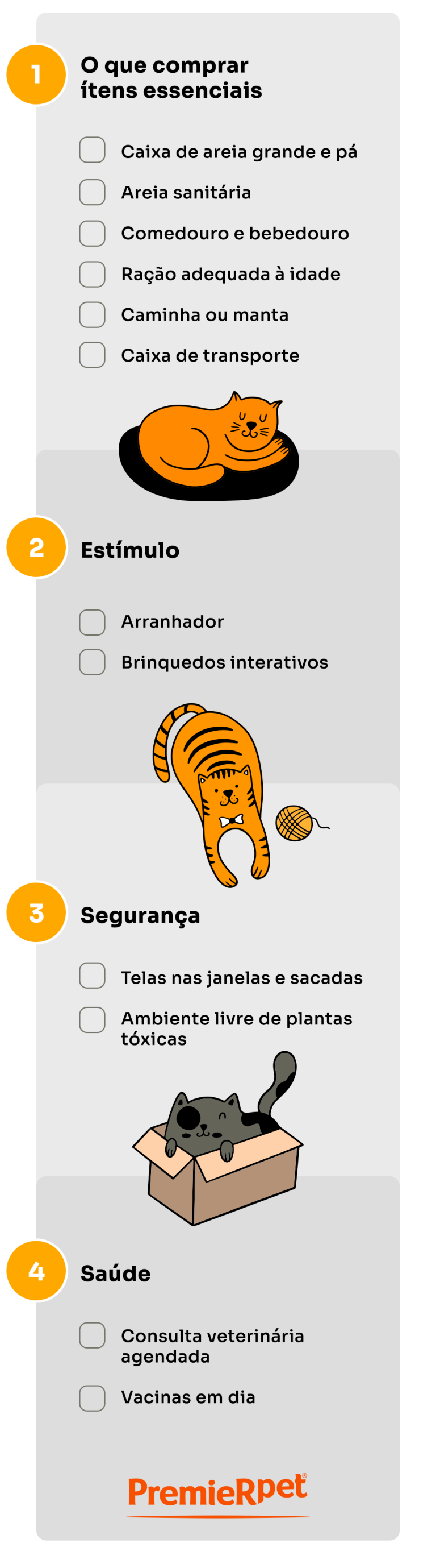 Checklist com itens de o quê ter antes de adotar um gato