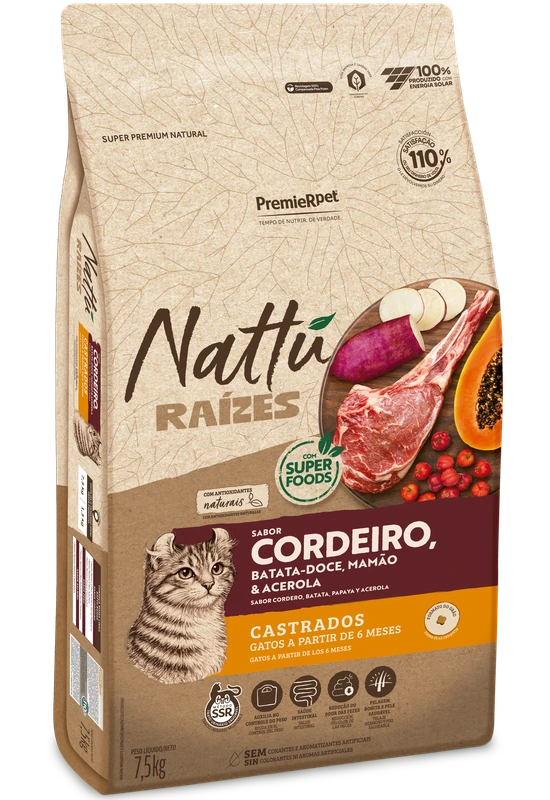 Nattu Raízes Gatos Adultos Castrados Cordeiro