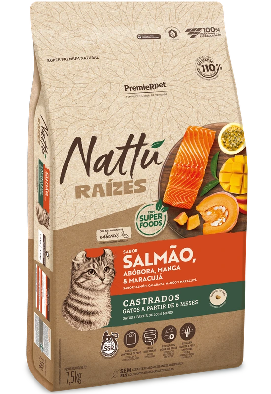 Nattu Raízes Gatos Adultos Castrados Salmão